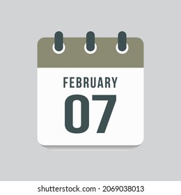 Icon page calendar day - 7 February. Date day week Sunday, Monday, Tuesday, Wednesday, Thursday, Friday, Saturday. 7th days of the month, vector illustration flat style. Winter holidays in February