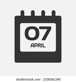 Icon page calendar day - 7 April. Days of the month, vector illustration flat style. 7th date day of week Sunday, Monday, Tuesday, Wednesday, Thursday, Friday, Saturday. Spring holidays in April