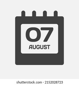 Icon page calendar day - 7 August. Days of the month, vector illustration flat style. 7th date day of week Sunday, Monday, Tuesday, Wednesday, Thursday, Friday, Saturday. Summer holidays in August