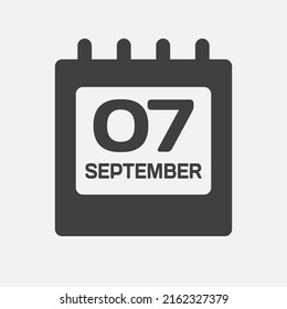 Icon page calendar day - 7 September. Days of the month, vector illustration flat. 7th day of week Sunday, Monday, Tuesday, Wednesday, Thursday, Friday, Saturday. Date autumn holidays in September