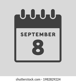 Icon page calendar day - 8 September. Date day week Sunday, Monday, Tuesday, Wednesday, Thursday, Friday, Saturday. 8th days of the month, vector illustration flat style. Autumn holidays in September