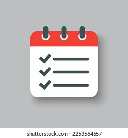 Icon page calendar - to do list with mark done. Symbol yes, success, check, approved, confirm. Reminder, schedule line simple sign. Concept can be used for presentation, layout, banner, graph