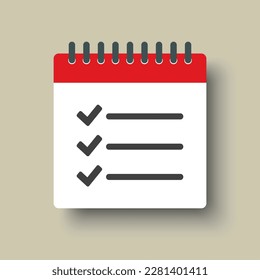 Icon page calendar - to do list with mark done. Symbol yes, success, check, approved, confirm. Reminder, schedule line simple sign. Concept can be used for presentation, layout, banner, graph