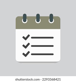 Icon page calendar - to do list with mark done. Symbol yes, success, check, approved, confirm. Reminder, schedule line simple sign. Concept can be used for presentation, layout, banner, graph