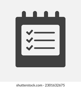 Icon page calendar - to do list with mark done. Symbol yes, success, check, approved, confirm. Reminder, schedule line simple sign. Concept can be used for presentation, layout, banner, graph
