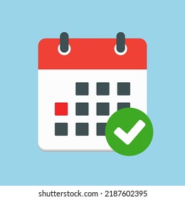 Icon page calendar - popup message with mark done. Symbol yes, success, check, approved, confirm. Reminder, schedule line simple sign. Concept can be used for presentation, layout, banner, graph