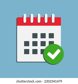 Icon page calendar - popup message with mark done. Symbol yes, success, check, approved, confirm. Reminder, schedule line simple sign. Concept can be used for presentation, layout, banner, graph