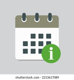Icon page calendar - popup message with mark information. Info, security, data, idea, service. Reminder, schedule line simple sign. Concept can be used for presentation, layout, banner, graph
