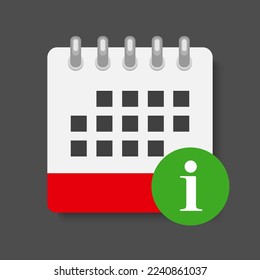 Icon page calendar - popup message with mark information. Info, security, data, idea, service. Reminder, schedule line simple sign. Concept can be used for presentation, layout, banner, graph