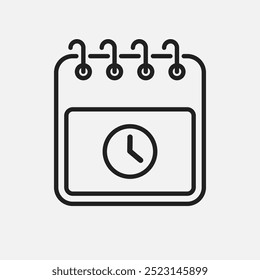 Icon page calendar - timer. Agenda app, business deadline, date page icon. Reminder, schedule line simple sign. Organizer concept. Icon time, clock, hour, watch and pointer