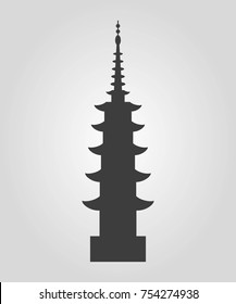 Icon of pagoda silhouette on the white background. Vector illustration.