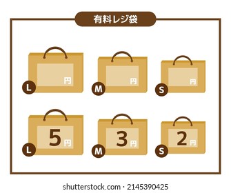 Icon for paid shopping bag .　Vector illustration. Translation: pay plastic bags.