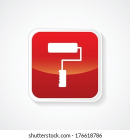 Icon of Paint Roller Brush on Red Glossy Button. Eps-10