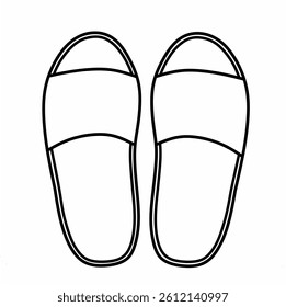 icon of a pair of slide sandals, shown from the top view in simple black outline. sandals isolated on white background. sandals illustration. sandals vektor
