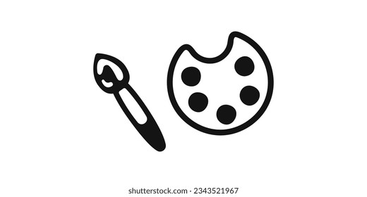 Icon. Palette of paints with a brush. Vector illustration.