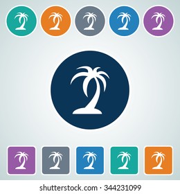 Icon of Palm Tree in Multi Color Circle & Square Shape. Eps-10.