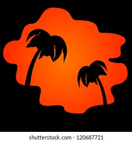 Icon palm trees and orange sunset
