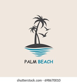 icon with palm trees silhouette on island