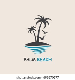 icon with palm trees silhouette on island