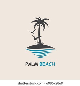 icon with palm trees silhouette on island