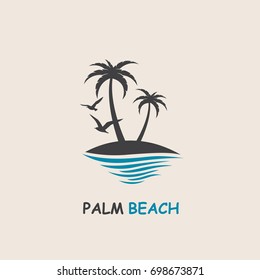 icon with palm trees silhouette on island