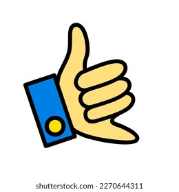 Icon palms pose code to call addressed to fellow and acquaintance, in addition to the collar of arms in blue and yellow button.Suitable for icon application calls and others