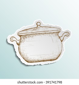 Icon pan is drawn on paper. Doodle image. Stock vector illustration.
