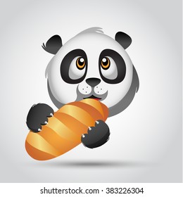 Icon panda that eats bread. Vector illustration