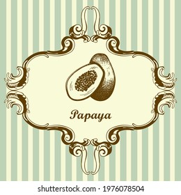 Icon Of Papaya. Hand Drawn Sketch. Retro Vintage Design. Vector Illustration.