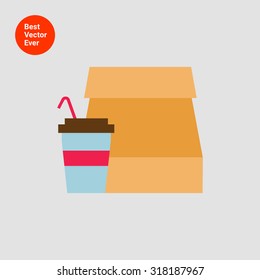 Icon of paper bag and disposable cup with straw