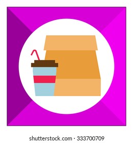Icon of paper bag and disposable cup with straw