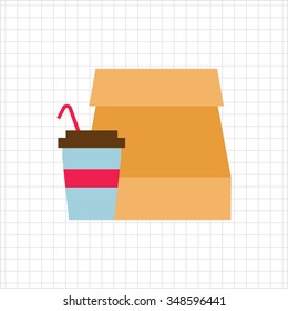 Icon of paper bag and disposable cup with straw