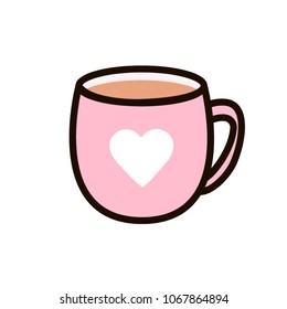 Icon paper cup of coffee, vector logo, the heart of beautiful Like sticker. Pink