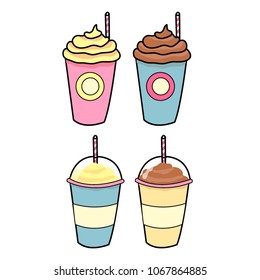 Icon paper cups of coffees, vector logo, the heart of beautiful sticker.