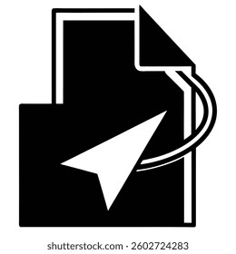  icon, paper document, paper airplane, curved arrow, geometric shapes, minimalist design, abstract symbol, file transfer concept, send icon