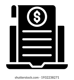 Icon of paper with dollar inside laptop, online bill vector