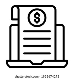 Icon of paper with dollar inside laptop, online bill vector