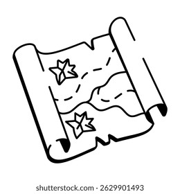 Un icono de mapa de papel ilustrado en estilo doodle
