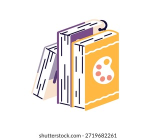 Icono de cuadernos de papel. Cuadernos, libretas para aprender, estudiar. La literatura para leer está en la estantería. Estantería con libros de texto para clase de arte. Ilustración vectorial aislada plana sobre fondo blanco