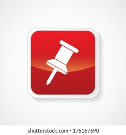 Icon of Paper pin on Red Glossy Button. Eps-10
