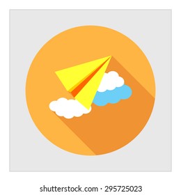 Icon of paper plane flying in sky