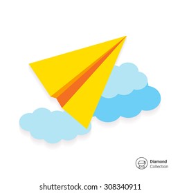 Icon of paper plane flying in sky