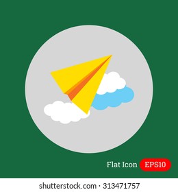 Icon of paper plane flying in sky
