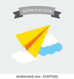 Icon of paper plane flying in sky
