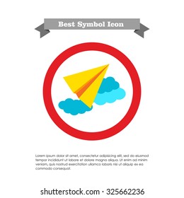 Icon of paper plane flying in sky