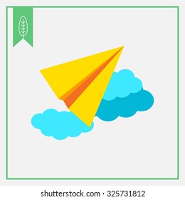 Icon of paper plane flying in sky