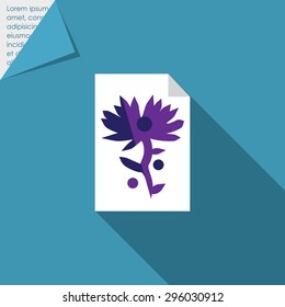 Icon of paper sheet with flower image and circles