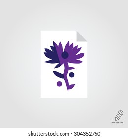 Icon of paper sheet with flower image and circles
