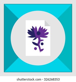 Icon of paper sheet with flower image and circles