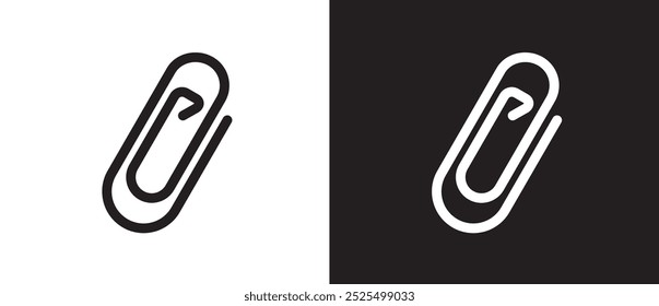 Icono de clip con forma ovale. icono de archivo de Enlace adjunto, icono de URL de página de Web de Internet, archivo adjunto, documento, Ilustración vectorial de Clip de papel de oficina en fondo blanco y negro.